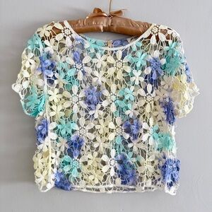 Floral Lace Crochet Top - Multicolor